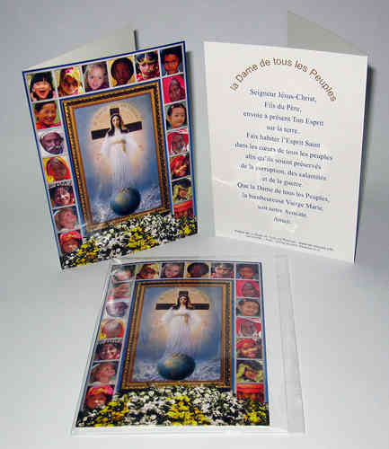 Cartolina pieghevole con l’immagine e la preghiera della Signora di tutti i Popoli in francese